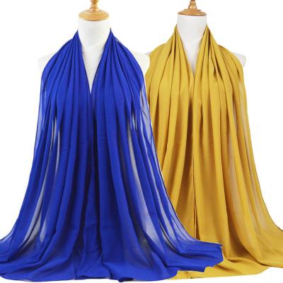 China Wholesale Solid Color Long Muslim Women Crinkle Hijab Scarf Chiffon Scarf Solid Color Premium Scarf Shawl For Women for sale