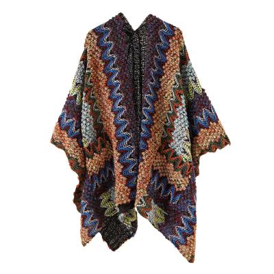 China Wholesale Women Poncho Shawl Wrap Irregular Cardigan Sweater Open Front Poncho Cape Oversize Knitted Plaid Travel Poncho Gift Women's Color for sale