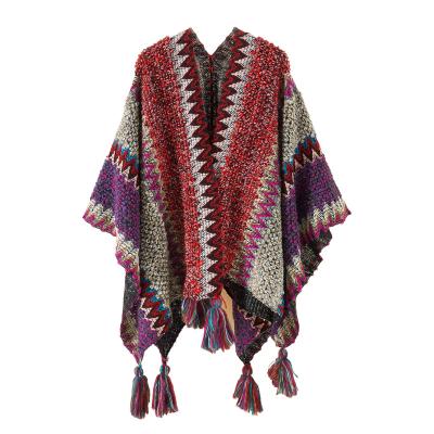 China Open Front Poncho Cape Oversize Knitted Plaid Shawl Wrap Cardigan Sweater New Poncho Gift Travel Wholesale Shawl for sale