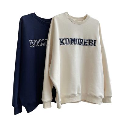 China retro Anti-wrinkle casual alphabet embroidery round neck and fleece hoodie loose thin warm top for women for sale