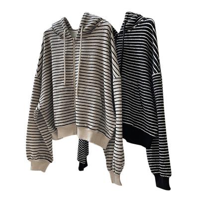 China Anti-wrinkle casual sports hoodie striped zipper cardigan loose slim top for women for sale