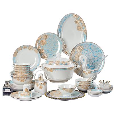 China New Viable Jingdezhen Ceramic Dishes Chopsticks Dinnerware Set Chinese Style Bone China For 4 People x16 Piece for sale