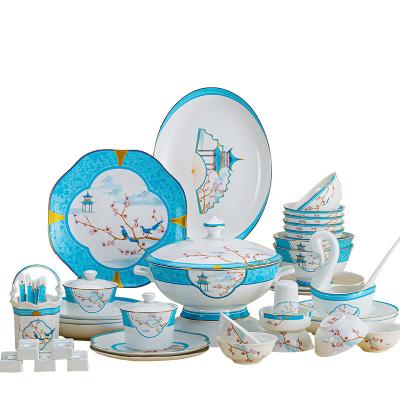 China New Viable Jingdezhen Ceramic Dishes Chopsticks Dinnerware Set Chinese Style Bone China For 10 People x72 Piece for sale