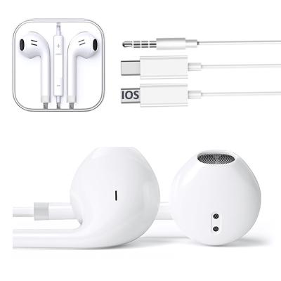 China 2021 New 3.5mm In-Ear Jack Wired Earphones Type C Plug Earbuds For Lightning To Wired Earbuds For Iphone 7 8 12 Android Smartphone for sale