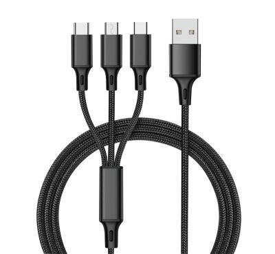 China MP3/MP4 Player 3 in 1 2.8A USB C Charger Nylon Cable for Mobile Phone Micro USB Cable Fast Charging Cable for iPhone/Android for sale