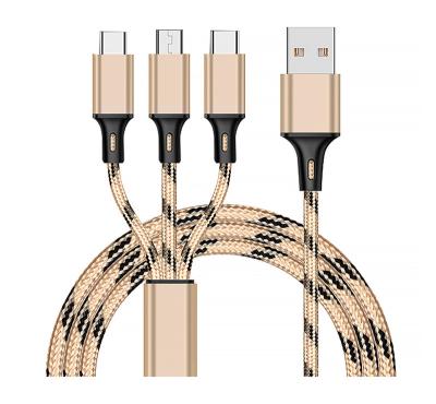 Cina Hot Selling MP3/MP4 Player 3 In 1 USB Charger Cable 1.25m Nylon Fast Micro USB Cable For Smartphone Charging Cable For iPhone/Android in vendita