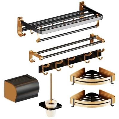 China Heater Wholesale Bathroom Accessories Gold Black Towel Rack Set Thickened Towel Rack Pendant for sale