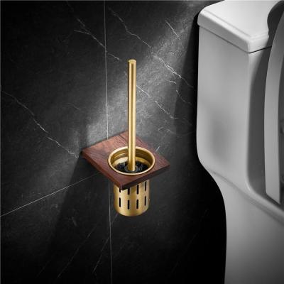 China Wholesale Modern Space Luxury Solid Wood Aluminum Brushed Gold Cup Holder Bathroom Walnut Toilet Cup Holder for sale