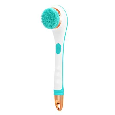 China Long Handle Automatic Shower Brush 4 In 1 Pure Silicone Body Brush Shower 2 Speeds IPX6 Waterproof USB Rechargeable for sale