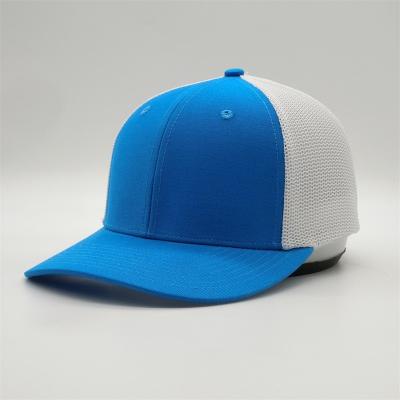 China COMMON Hot Sale Sports Breathable Flex Fit Mesh Back Hats Blue 6 Panel White Plain Trucker Hats for sale