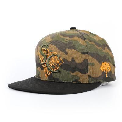 China New JOINT Promotion 6 Panel Adult Structured 100% Woven Inside Label Band Snapback Printing Customized 3d Cotton Embroidery Camouflage Hat for sale