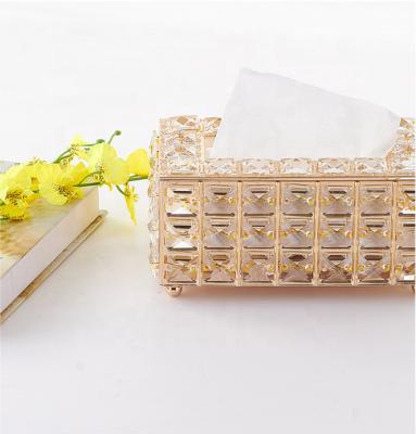 China Hotsale 27*15*13.5cm Large CLASSIC Tissue Box European Cuboid Square Crystal Decoration Tissue Box Gold Crystal Tissue Box for sale