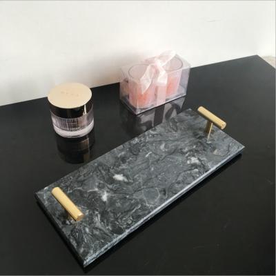 China Nordic Living Room Style Rectangle Metal Handle Jewelry Storage Tray Marble Storage Tray Universal Viable for sale