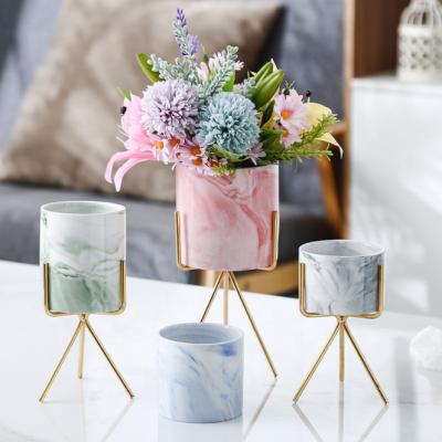 China Simple and light luxury style four sizes Nordic style multiple uses marble desktop pattern decoration ceramic flower pot for sale