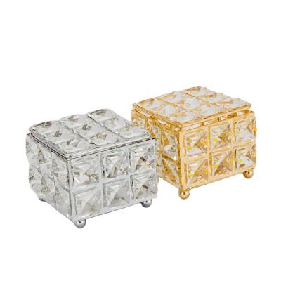 China Bedroom Gold Silver Stocked European Cube Beading Luxury Small Crystal Jewelry Storage Box Jewelry Packaging Box for sale