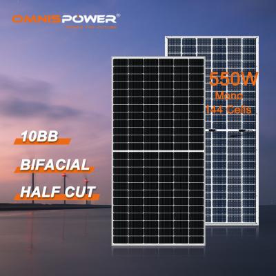 China Factory Price Longi 182mmx182mm 550 Watt High Efficiency Solar Panel Double Glass 10BB 144 Mono Bifacial Half Cell Solar PV Module for sale