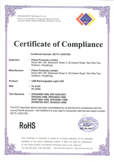 RoHS - Shenzhen Peboz Products Limited