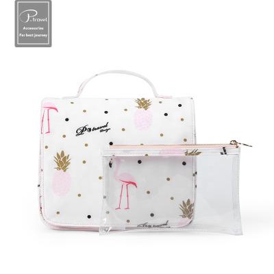 China Factory Wholesale P.Travel Printed Polyester Waterproof Women Travel Cosmetic Organizer Hanging Makeup Toiletry Bag for sale