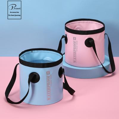 China P.travel Travel Dry Bag 15L Viable Folding Wash Bucket Plastic Bucket For Outdoor Camping Fishing Collecting Water for sale