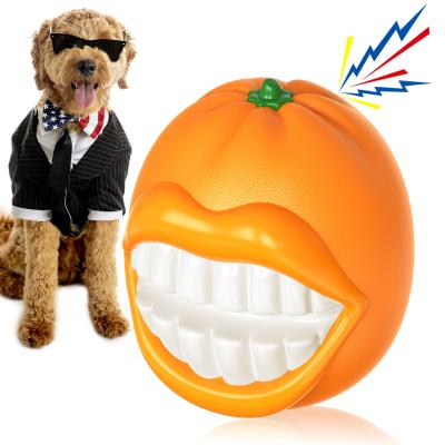 China Realistic Orange Appearance With Humorous Face Design And Built-in Sound Device, Floating Squeaky Funny Orange Dog Toy for sale