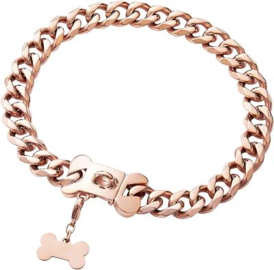 China Rose Gold Dog Stainless Steel Cuban Chain Heavy Duty Corrosion Resistance for sale