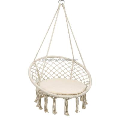 China Round Hanging Hammock Outdoor Garden Cotton Rope Macrame Fringe Patio Swing Hammock Chair Pet Hammock for sale