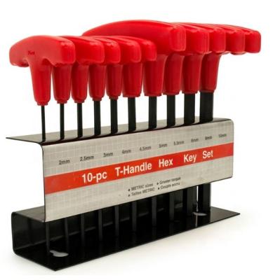 China Allen Wrench Tool Set 10pc C-RV Hex Wrench Metric Alloy Steel T-Handle Wrench Set for sale