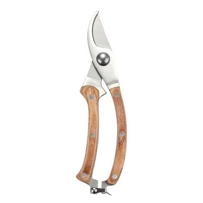 China Anti-Slip Handle Stainless Steel Shears Garden Pruning Wood Handle Scissors for sale