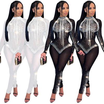 China 2021 new arrivals women's clothing women's hot rhinestone net yarn jumpsuit QUICK-DRY sexy nightclub women's fall/winter jumpsuit for sale