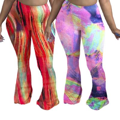 China New autumn fashion ladies bellbotton pants tie dye BN099 QUICK DRY snug fit plus size women casual pants for sale