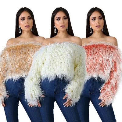 China New Arrivals Luxury Winter Breathable Women Elegant Off The Shoulder Faux Fur Shorts Jacket Coat Outwear For Christmas for sale