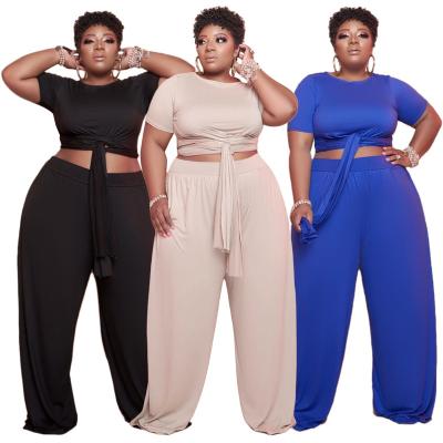 China Anti-wrinkle S90080 plus size 2021 fall women crop top with wide leg pants 2 piece set for sale