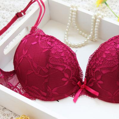 China High quality satin sexy hot pure red cute breathable plaid phot pictures lace bra and panty sets for sale