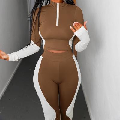 China 2021 Wholesale New Winter Anti-Wrinkle Fashion High Contrast Color High Waist Yoga Tracksuit For Women Pants Two Piece Set Track Jogging Pant Suit for sale