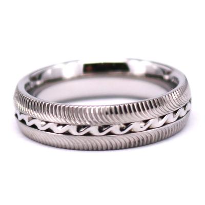 China TRENDY Custom Bold Unique Titanium Band Fashion Cut Design Titanium Wave Ring for sale