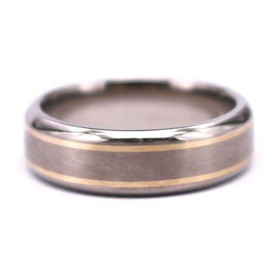 China TRENDY Titanium Gold 14k Two Line Wedding Ring Custom Made Titanium Gold Ring for sale