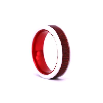 China Casual/Sporty White 8MM Ceramic Ring with Rosewood, Red Sleeve Inside Wedding Band for Men and Women for sale