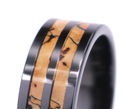 China THX FASHIONABLE Jewelry Wholesale Custom Cork Wood Inlay Ceramic Wedding Ring for sale