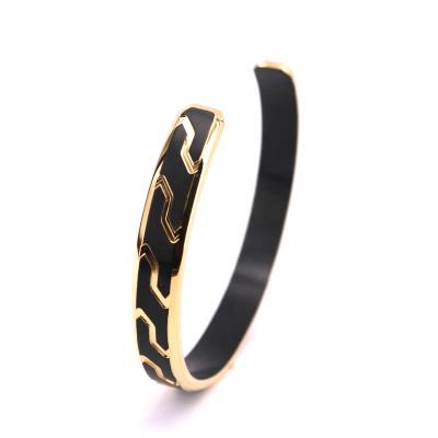 China Hyperbole Custom Make Your Own Logo Stainless Steel Two Tone Ancient Greek Key Cuff Bracelet for sale