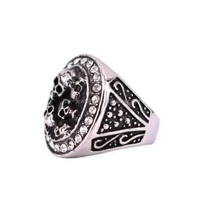 China Stainless Steel Skull Flower Punk Unisex Ring, Gothic Style Biker Silver Black Ring for sale