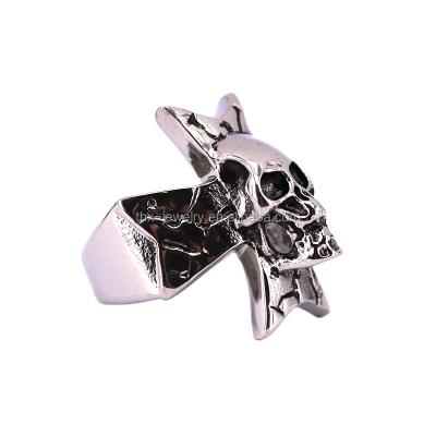 China Vintage Mens Biker Stainless Steel Punk Rings Silver Large Fashion Black Crossbones Skull Gothic Jewelry for sale