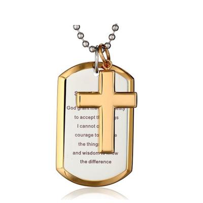 China Men's Stainless Steel Casual/Sporty Serenity Yellow Cross Prayer Dog Dip Pendant Necklace for sale