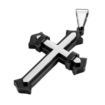 China Religious Big Black Mighty Men's Stainless Steel Cross Necklace Pendant for sale