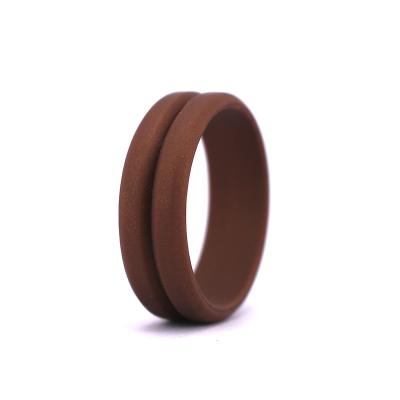 China Brown silicone casual/sporty wedding ring for men, stylish affordable 8mm silicone rubber wedding band for sale