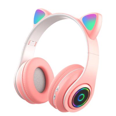 China New Fashion Style Cat Ear Wireless Headphones Music Foldable Gaming Earphone Perfect Voice Sound Cute Colorful Headset for sale