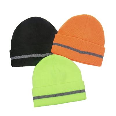 China New autumn reflective winter style buckles edge hat fluorescent color to reflect warm double layer woolen knitting hat for sale