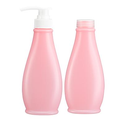 China Pink 300ml Cosmetic With Rotary Pump Head Press Lock Shower Shampoo Gel Detergent Packaging Empty Plastic Bottle for sale