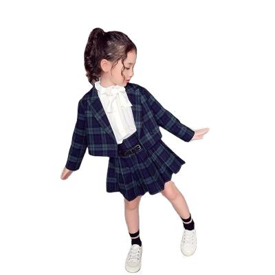 China Kids Viable Appropriate Clothing Set Hot Sale Suit Coat T And Skirts Plaid Good Quality Overcoat Popular Style for sale