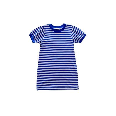 China Wholesale Hot Selling Washable Cardboard Sleeves High Quality Girls Clothing Blue And White Striped Short Dress for sale