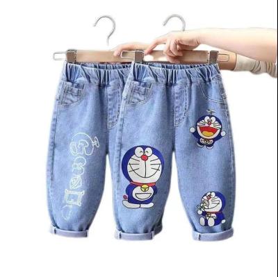 China Wholesale Kids Cartoon Jean Pants Unisex Blue Doraemon Loose Jeans For Kids Boys And Girls for sale